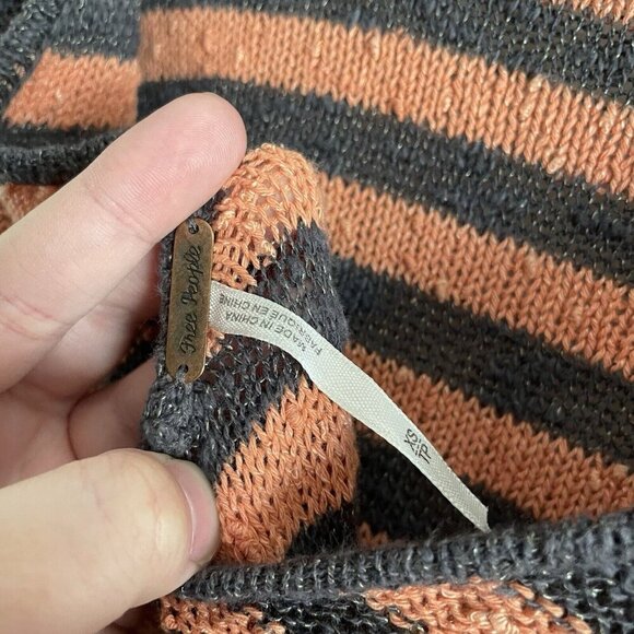 Free People XS Peach Gray Oversized Counting Stripes Swing Tunic Sweater Dress - Picture 9 of 11